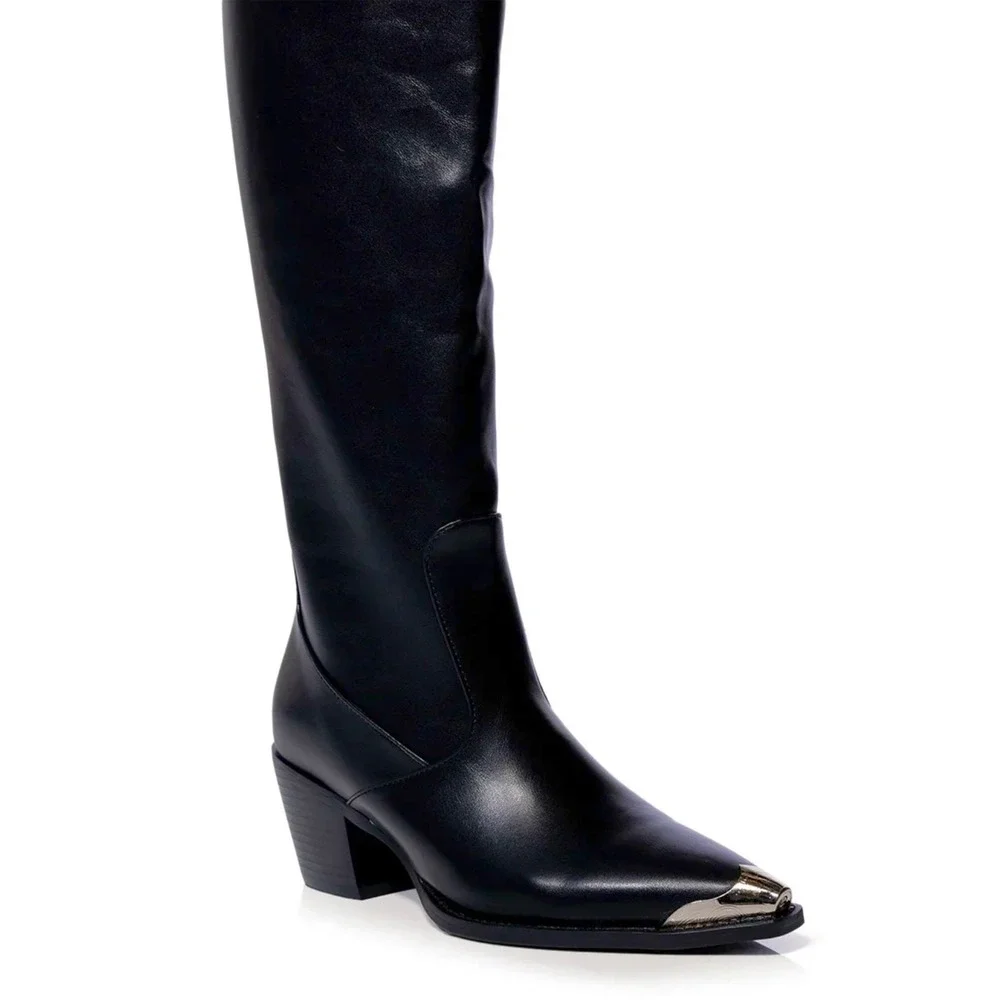 RIA‎ METAL TOE OVER THIGH WESTERN HEEL BOOT THIGH HIGH STATEMENT COWGIRL BOOT